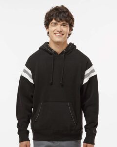 J. America 8847 Men’s Vintage Athletic Hooded Sweatshirt – Black (on model)