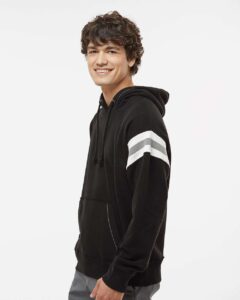 J. America 8847 Men’s Vintage Athletic Hooded Sweatshirt – Black (on model side)