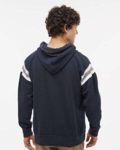 J. America 8847 Men’s Vintage Athletic Hooded Sweatshirt – Vintage Navy (on model back)