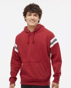 J. America 8847 Men’s Vintage Athletic Hooded Sweatshirt – Simply Red (on model)