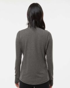 J. America 8433 Women’s Omega Stretch Quarter-Zip Pullover – Charcoal Triblend (on model back)