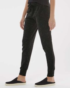 J. America 8675 Women’s Mélange Fleece Joggers – Black (on model side)