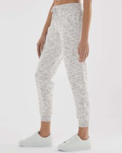 J. America 8675 Women’s Mélange Fleece Joggers – White (on model side)
