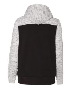 J. America 8676 Men’s Mélange Fleece Colorblocked Hooded Sweatshirt – Black/ White (back)