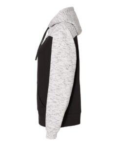 J. America 8676 Men’s Mélange Fleece Colorblocked Hooded Sweatshirt – Black/ White (side)