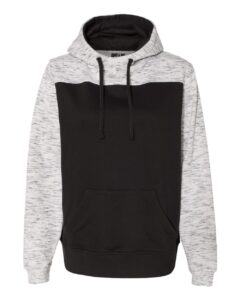 J. America 8676 Men’s Mélange Fleece Colorblocked Hooded Sweatshirt – Black/ White