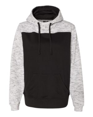 J. America 8676 Men’s Mélange Fleece Colorblocked Hooded Sweatshirt – Black/ White