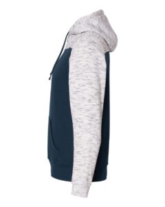J. America 8676 Men’s Mélange Fleece Colorblocked Hooded Sweatshirt – Navy/ White (side)
