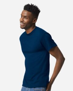 Gildan 8000 Unisex DryBlend® T-Shirt – Dark Navy (on model side)