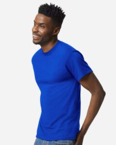 Gildan 8000 Unisex DryBlend® T-Shirt – Deep Royal (on model side)