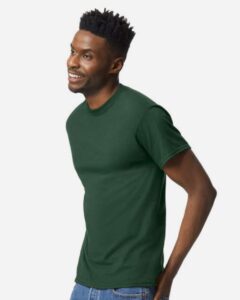 Gildan 8000 Unisex DryBlend® T-Shirt – Dark Green (on model side)