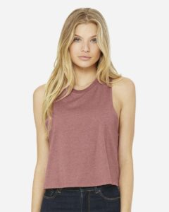 BELLA + CANVAS 6682 Women’s Racerback Crop Tank – Heather Mauve (on model)