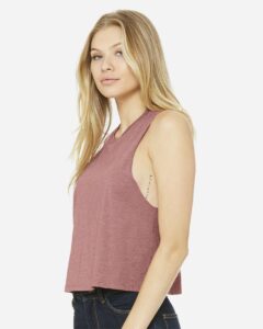 BELLA + CANVAS 6682 Women’s Racerback Crop Tank – Heather Mauve (on model side)