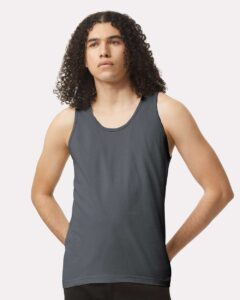 American Apparel 2408 Unisex Fine Jersey Tank – Asphalt (on model)