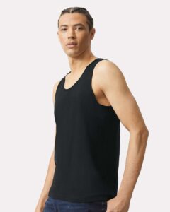 American Apparel 2408 Unisex Fine Jersey Tank – Black (on model side)