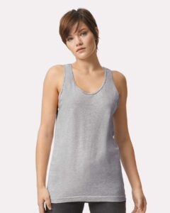 American Apparel 2408 Unisex Fine Jersey Tank – Heather Grey (on model)