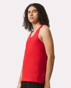 American Apparel 2408 Unisex Fine Jersey Tank – Red (on model side)