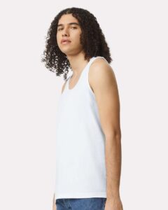 American Apparel 2408 Unisex Fine Jersey Tank – White (on model side)