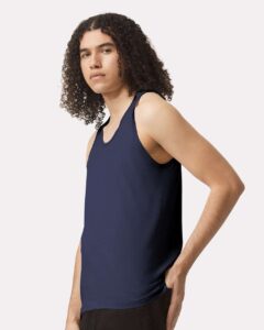 American Apparel 2408 Unisex Fine Jersey Tank – Navy (on model side)