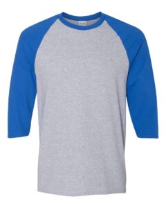 Gildan 5700 Unisex Heavy Cotton™ Raglan Three-Quarter Sleeve T-Shirt – Sport Grey/ Royal