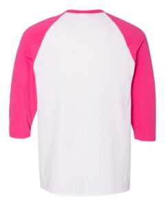Gildan 5700 Unisex Heavy Cotton™ Raglan Three-Quarter Sleeve T-Shirt – White/ Heliconia (back)