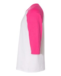 Gildan 5700 Unisex Heavy Cotton™ Raglan Three-Quarter Sleeve T-Shirt – White/ Heliconia (side)