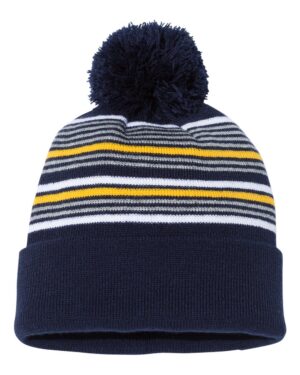 Sportsman SP60 12″ Striped Pom-Pom Cuffed Beanie