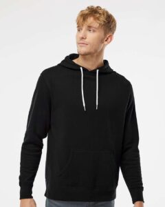 Independent Trading Co. AFX90UN Unisex Lightweight Hooded Sweatshirt – Black (on model)