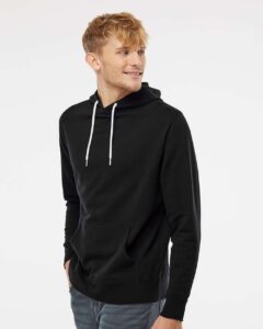 Independent Trading Co. AFX90UN Unisex Lightweight Hooded Sweatshirt – Black (on model side)