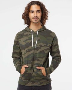 Independent Trading Co. AFX90UN Unisex Lightweight Hooded Sweatshirt – Forest Camo (on model)