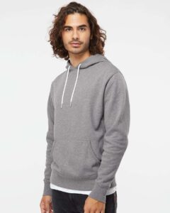 Independent Trading Co. AFX90UN Unisex Lightweight Hooded Sweatshirt – Gunmetal Heather (on model side)