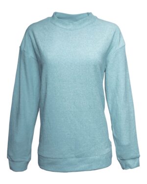 J. America 8428 Women’s Weekend Terry Mock Neck Pullover – Columbia Blue