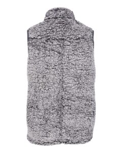 J. America 8456 Women’s Epic Sherpa Full-Zip Vest – Black Heather (back)