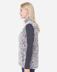 J. America 8456 Women’s Epic Sherpa Full-Zip Vest – Black Heather (on model side)