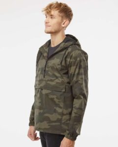 Independent Trading Co. EXP94NAW Men’s Nylon Anorak – Forest Camo (on model side)