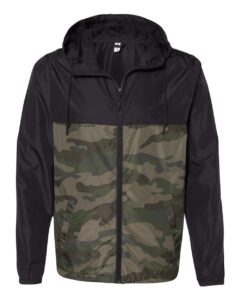Independent Trading Co. EXP54LWZ Men’s Lightweight Windbreaker Full-Zip Jacket – Black/ Forest Camo