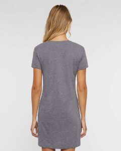 LAT 3522 Women’s Fine Jersey V-Neck Coverup – Granite Heather (on model back)