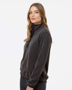 DRI DUCK 9340 Women’s Denali Mountain Fleece Pullover – Charcoal (on model side)