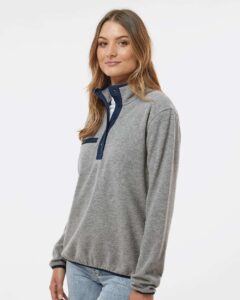 DRI DUCK 9340 Women’s Denali Mountain Fleece Pullover – Platinum (on model side)