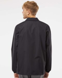Independent Trading Co. EXP99CNB Men’s Water-Resistant Windbreaker Coach’s Jacket – Black/ Black (on model back)