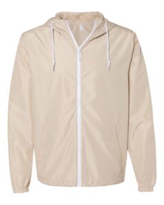 Independent Trading Co. EXP54LWZ Men’s Lightweight Windbreaker Full-Zip Jacket – Classic Khaki/ White Zipper