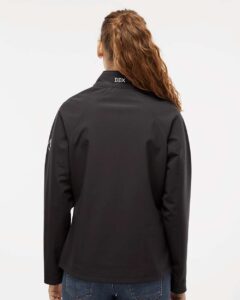 DRI DUCK 9439 Women’s Contour Soft Shell Jacket – Charcoal (on model back)