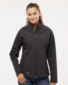 DRI DUCK 9439 Women’s Contour Soft Shell Jacket – Charcoal (on model)