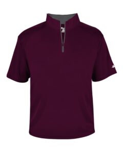 Badger 4199 Men’s B-Core Short Sleeve Quarter-Zip – Maroon/ Graphite
