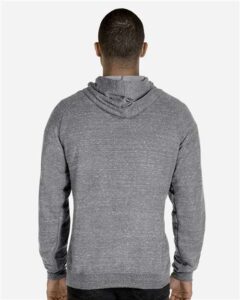 JERZEES 90MR Unisex Snow Heather French Terry Raglan Hooded Sweatshirt – Charcoal (on model back)