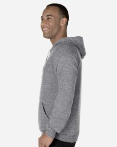 JERZEES 90MR Unisex Snow Heather French Terry Raglan Hooded Sweatshirt – Charcoal (on model side)