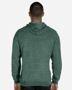 JERZEES 90MR Unisex Snow Heather French Terry Raglan Hooded Sweatshirt – Forest Green (on model back)