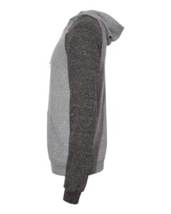 JERZEES 90MR Unisex Snow Heather French Terry Raglan Hooded Sweatshirt – Charcoal/ Black Ink (side)