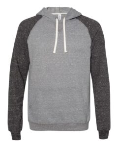 JERZEES 90MR Unisex Snow Heather French Terry Raglan Hooded Sweatshirt – Charcoal/ Black Ink