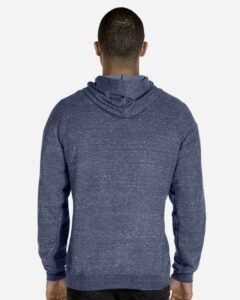 JERZEES 90MR Unisex Snow Heather French Terry Raglan Hooded Sweatshirt – Navy (on model back)
